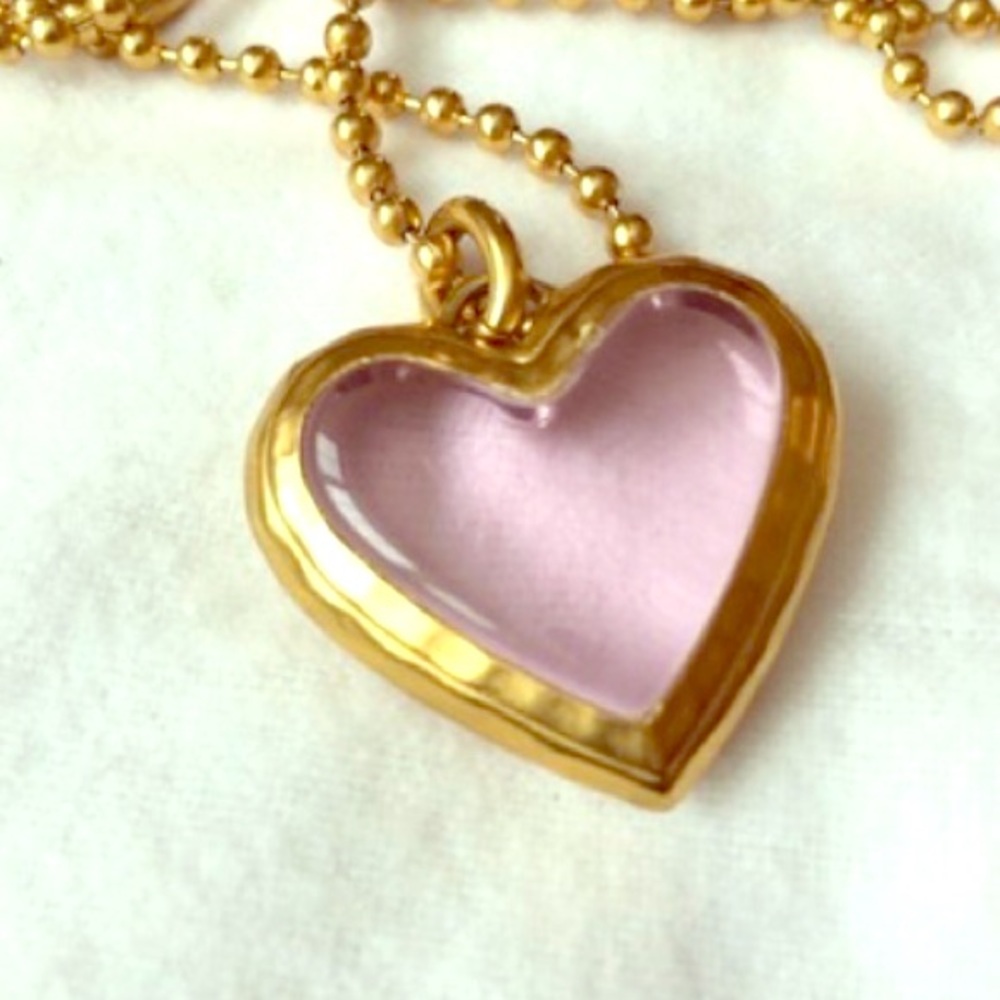 Coach Gold Necklace Clear Pink Stone Heart Chain